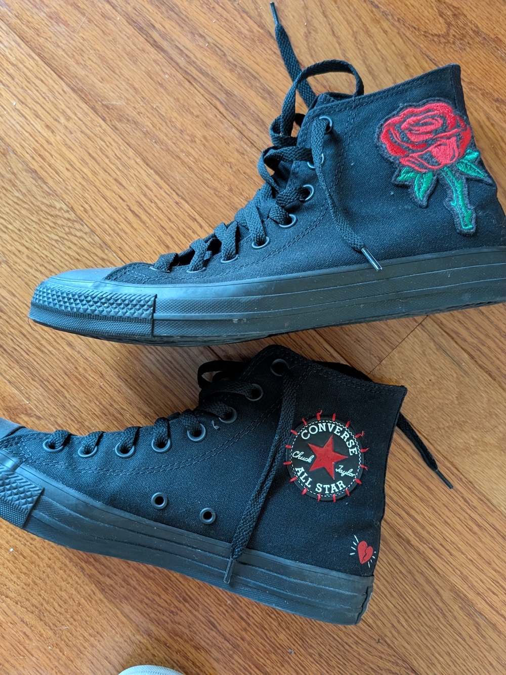 Converse Chuck Taylor All Star High Top Sneakers - Rare Black with Red Rose 9